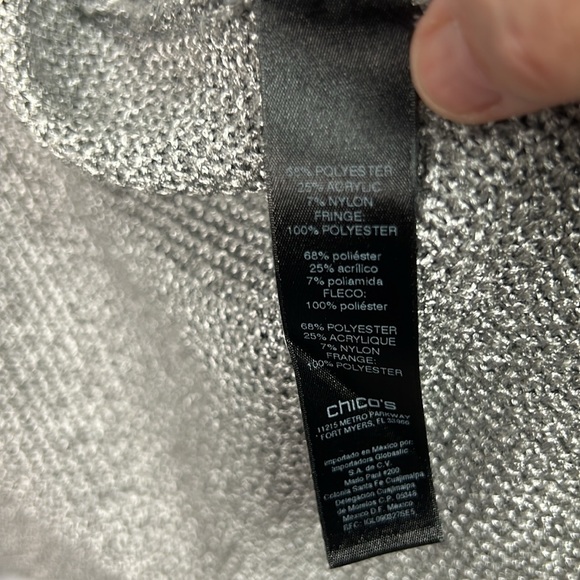 Chico’s Travelers Gray Fringe Open Front Cardigan Sweater Medium Size 8 - Picture 5 of 8